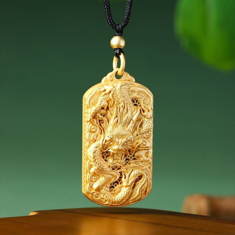 New Majestic Gold-Plated Dragon Pendant - Traditional Chinese Inspired Necklace