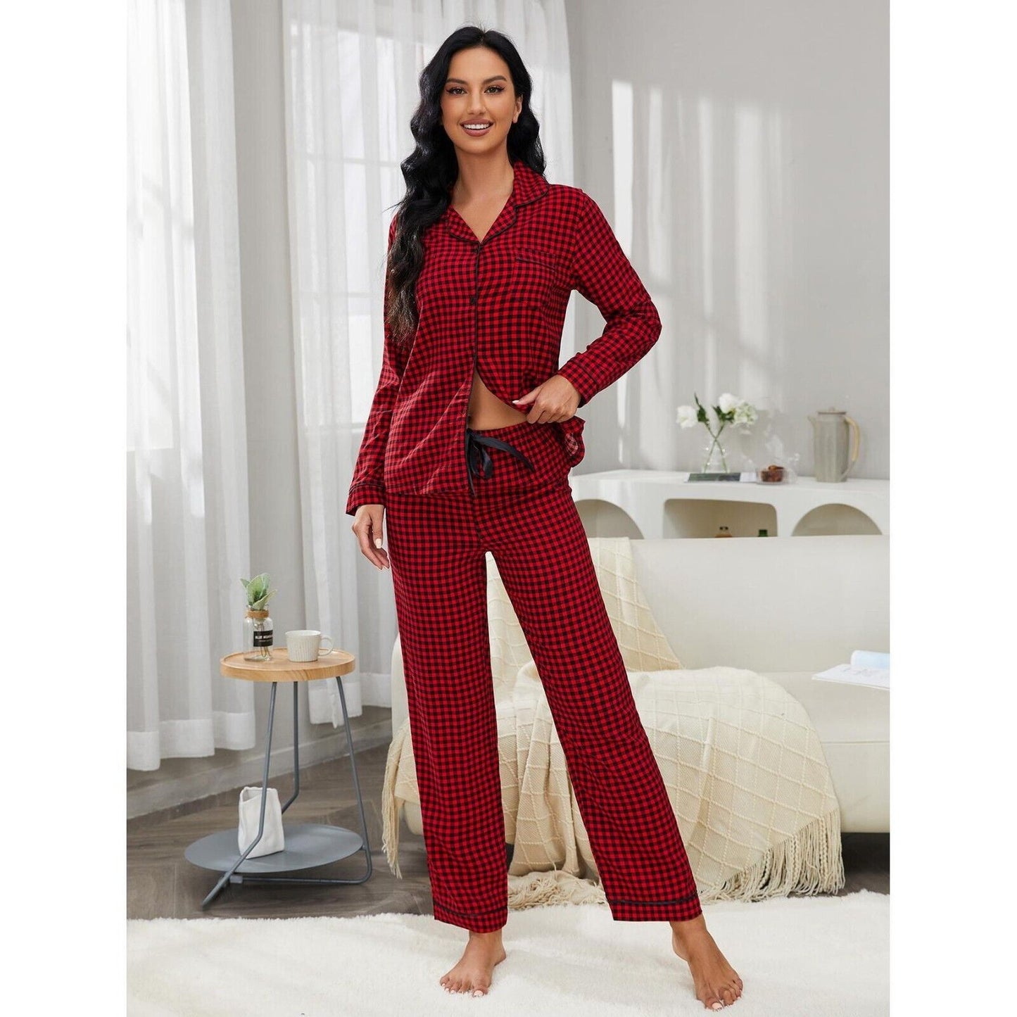 New Luxurious Red and Black Checked Ladies Pyjama Set for Cosy Evenings