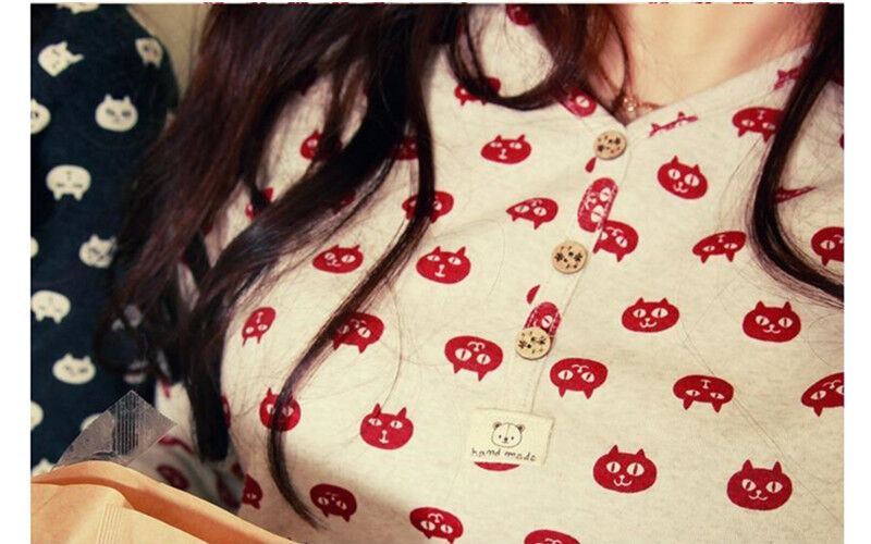 New Ladies Women Cute Cat Faces Top & Leggings Trousers Pyjamas Pajamas ladpj70