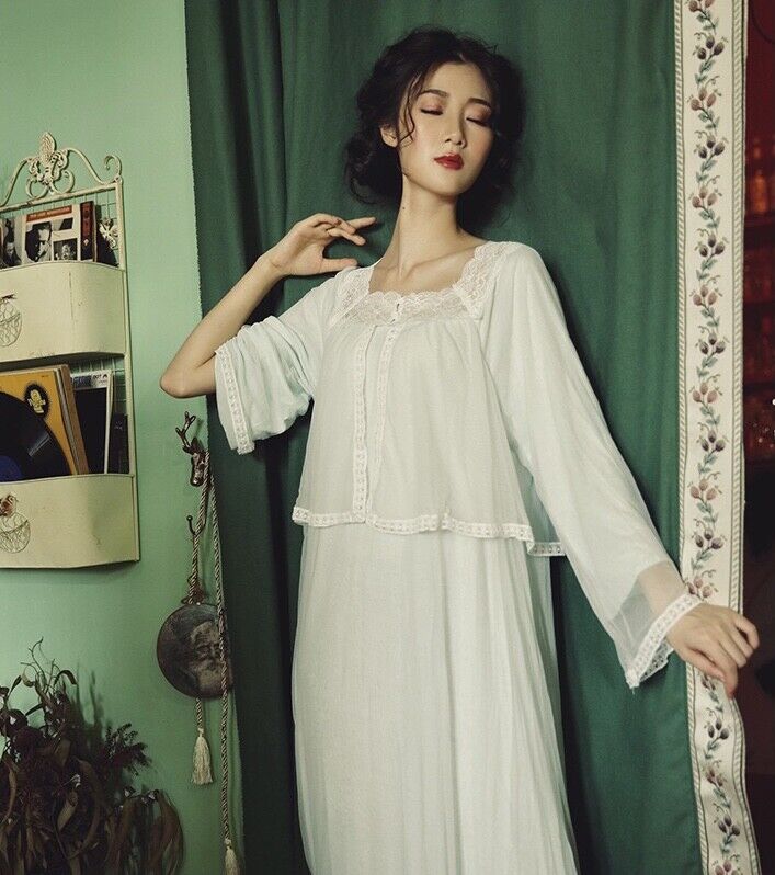 New Luxurious Green Vintage Victorian Ladies Womens Nightie Nightdress ladpj343