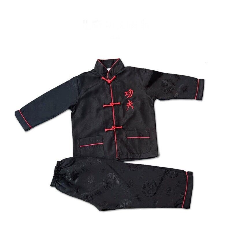 Traditional Chinese Children Boys Black Kung Fu Inspired Top  & Trousers Pyjamas