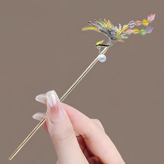 New Rainbow Fire Phoenix Hair Pin - Multicoloured Chinese Chopstick Style