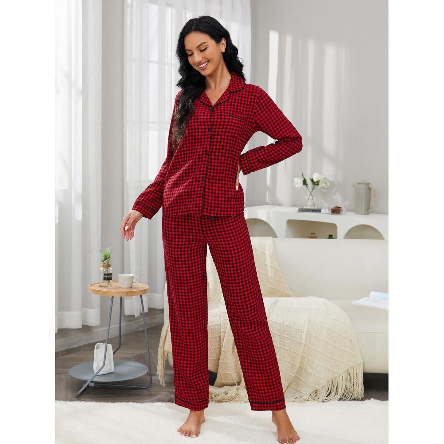 New Luxurious Red and Black Checked Ladies Pyjama Set for Cosy Evenings