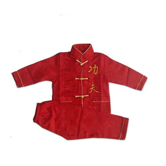 Traditional Chinese Children Boys Red Kung Fu Inspired Top  & Trousers Pyjamas