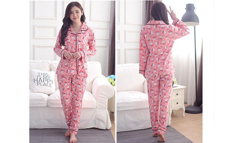 New Ladies Women Cute Pandas Pink Top & Trousers Pyjamas Pajamas ladpj66