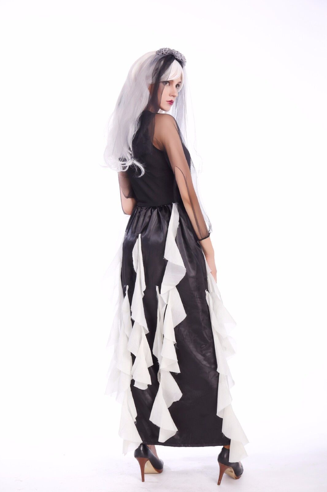 Ladies Ghost Bride Black Wedding Halloween Costume Fancy Dress Party ladcos42