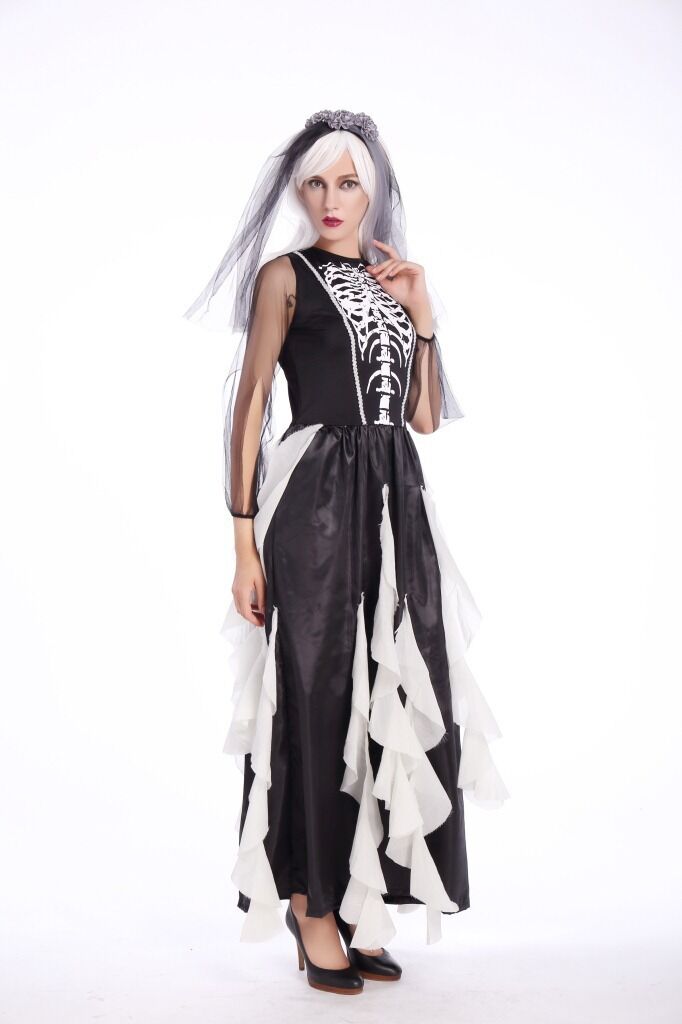 Ladies Ghost Bride Black Wedding Halloween Costume Fancy Dress Party ladcos42