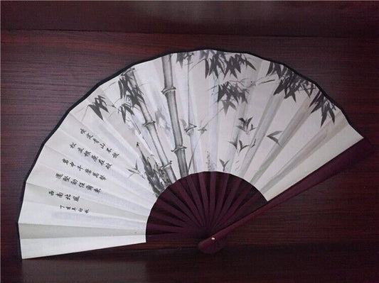 Chinese Japanese Oriental Water Paint Bamboo Sandalwood Wooden Paper Hand Fan