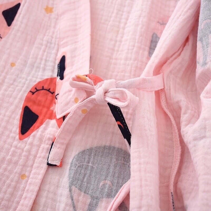 Chinese Japanese Cute Cats and Stars Pink Long Ladies Kimono Pyjamas ladpj313