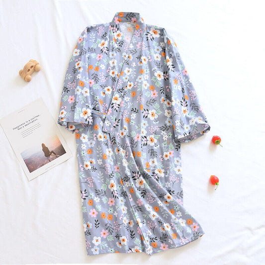 New Chinese Japanese Grey Floral Ladies Kimono Gown Bathrobe ladpj385