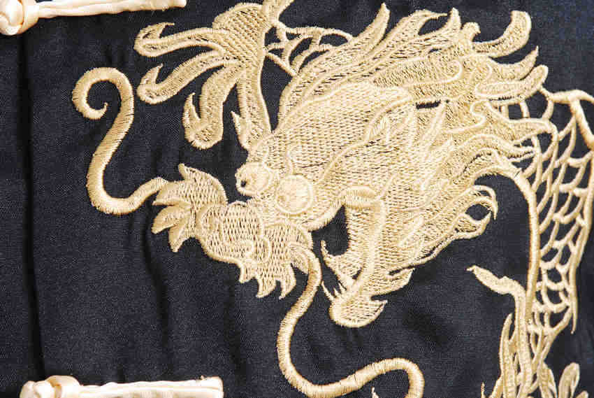 Chinese Oriental Mens Kung Fu Satin Black Golden Dragon Top Long Shirt cmssh16