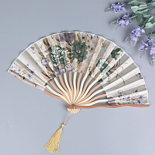 New Chinese Japanese Variety of Floral Blossom Gold Wooden Hand Fan ccfan222