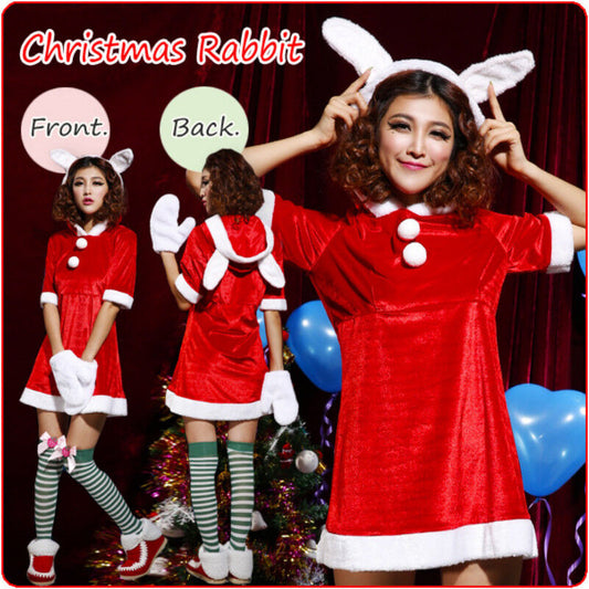 Ladies Womens Christmas Red Cute Rabbit Santa Claus Costume Party Outfit Dress