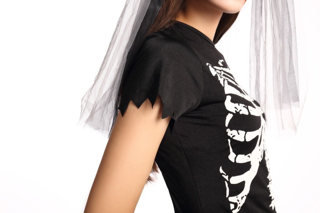 Ladies Ghost Bride Black Wedding Halloween Costume Fancy Dress Party ladcos43