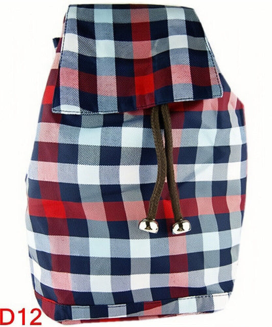 New Ladies Womens Girls Checks Canvas Drawstring Backpack Rucksack Bag