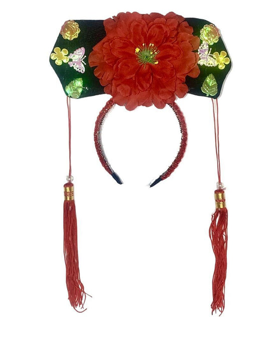 New Chinese Girls Qin Dynasty Princess Red Peony Velvet Hairband Headband