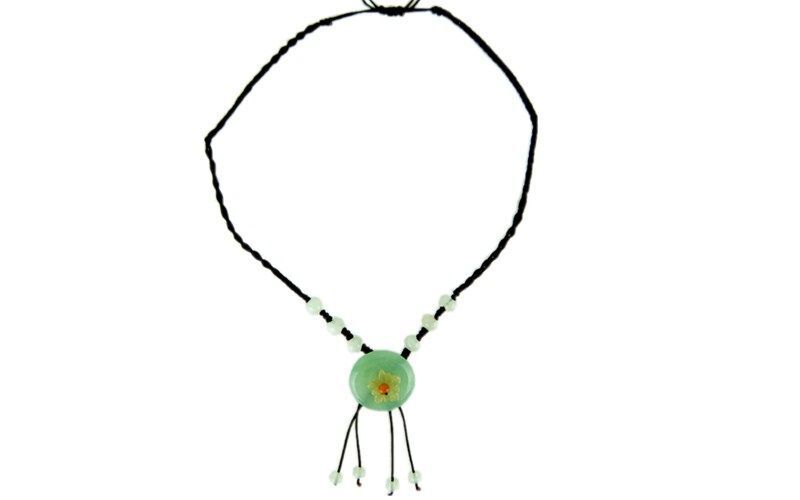 Handmade Ladies Oriental Chinese Floral Jade Adjustable Necklace jneck1