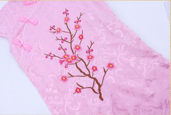 Chinese Childrens Girls China Pink Cherry Blossom Qipao Cheongsam Dress