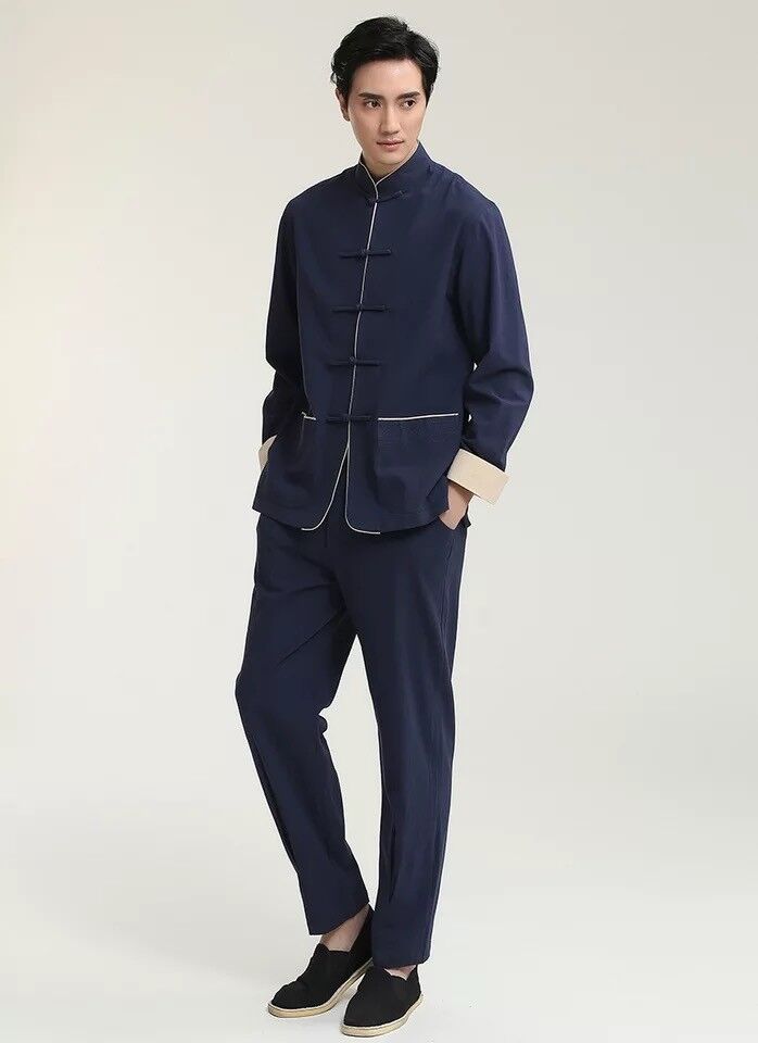 New Chinese Oriental Mens Kung Fu Contrary Blue Trousers cmssh20