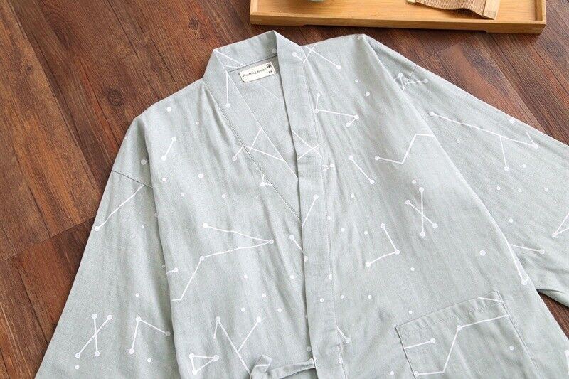 Chinese Japanese Mens Grey Constellation Lines Kung Fu Kimono Pyjamas menpjs35