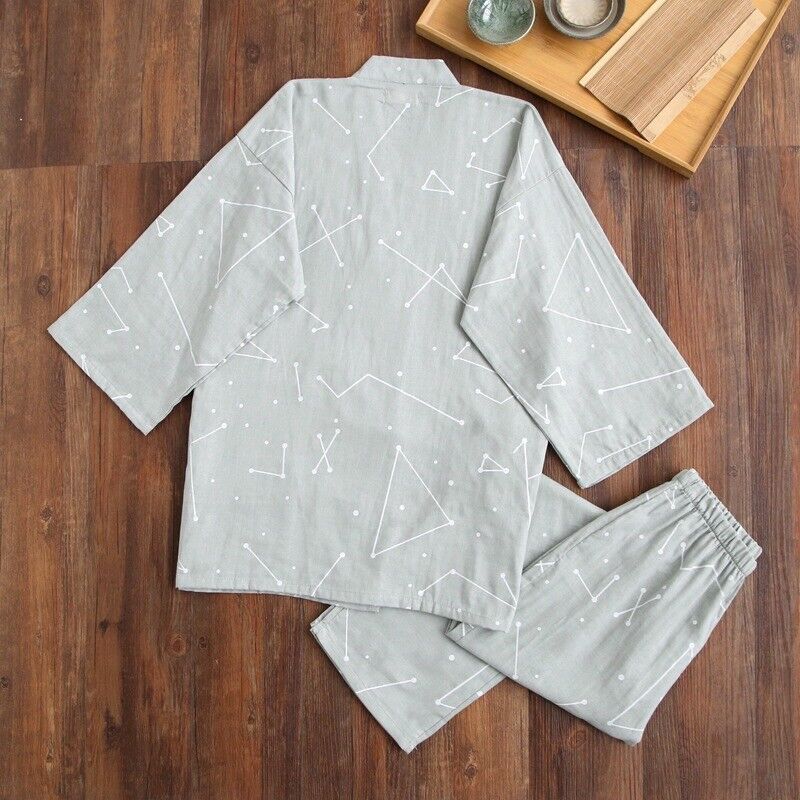 Chinese Japanese Mens Grey Constellation Lines Kung Fu Kimono Pyjamas menpjs35