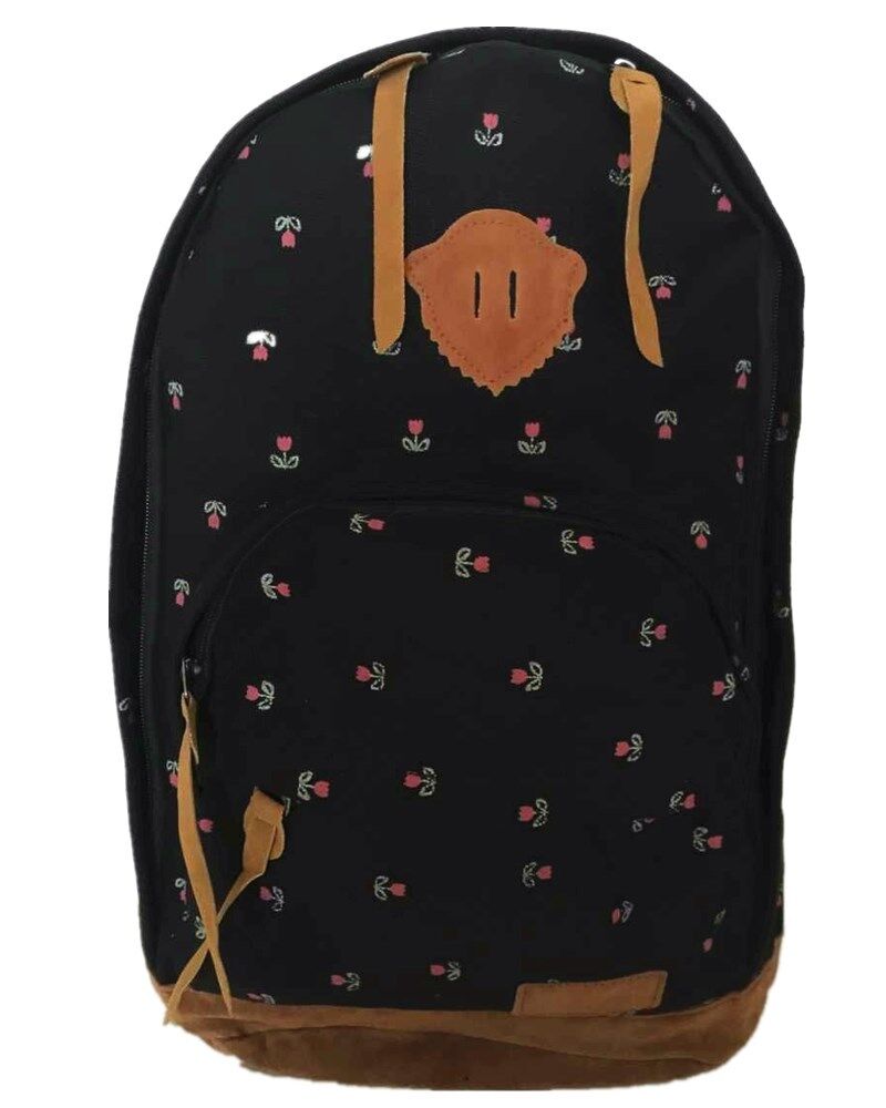 Cute Ladies Womens Girls Bear and Roses Dark Blue Canvas Backpack Rucksack Bag