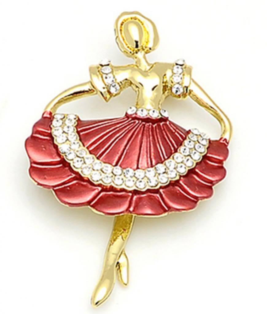 New Ladies Womens Gold Ballerina Diamante Stone Brooch Pin