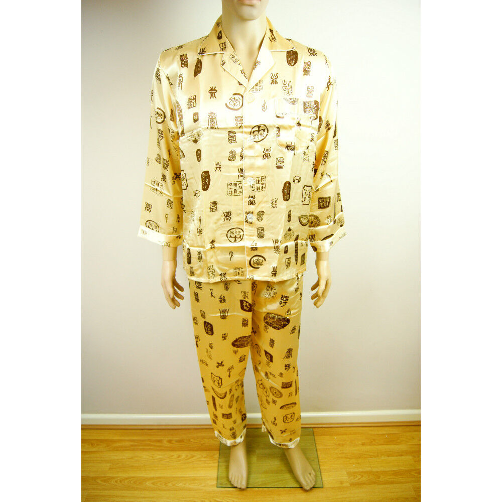 Chinese Emperor Gold Lucky Symbols Oriental Mens Martial Kung Fu Pyjamas Pajamas