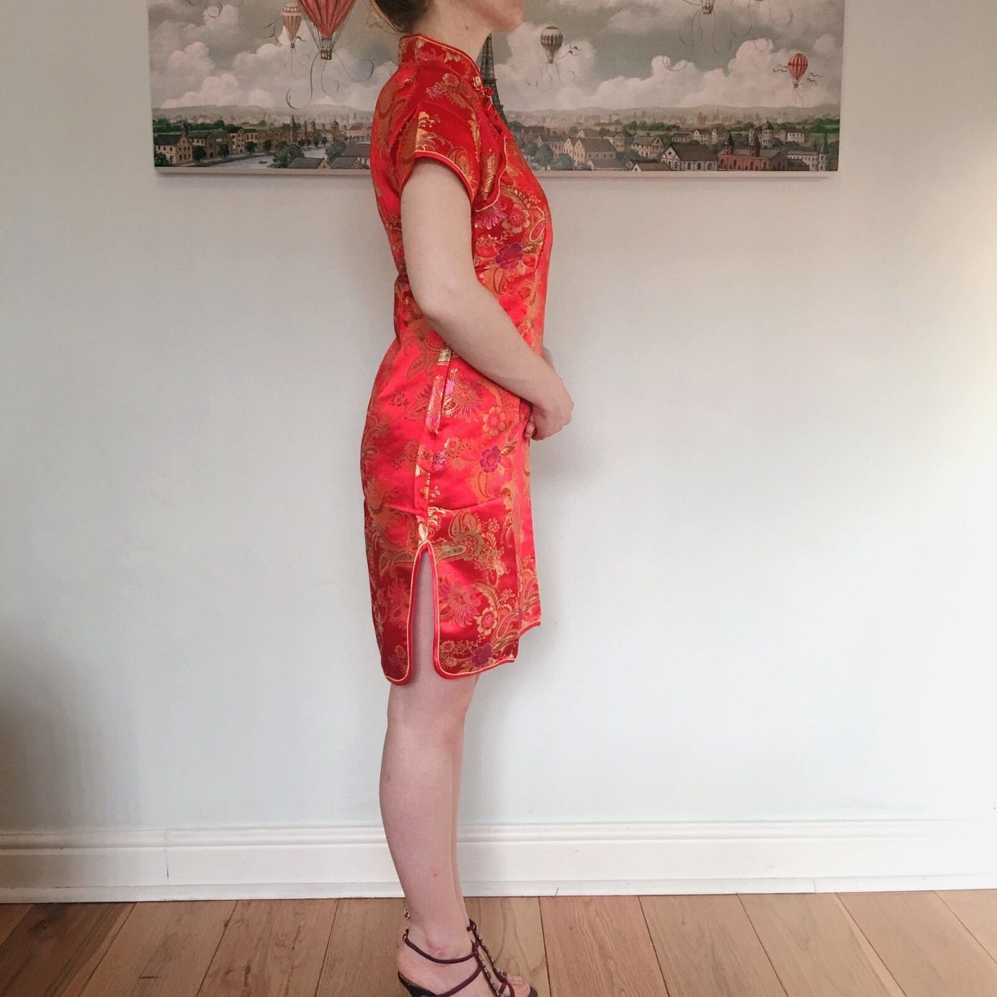 New Sexy Traditional Gorgeous Chinese Satin Short Dress Cheongsam Qipao M-XXXL