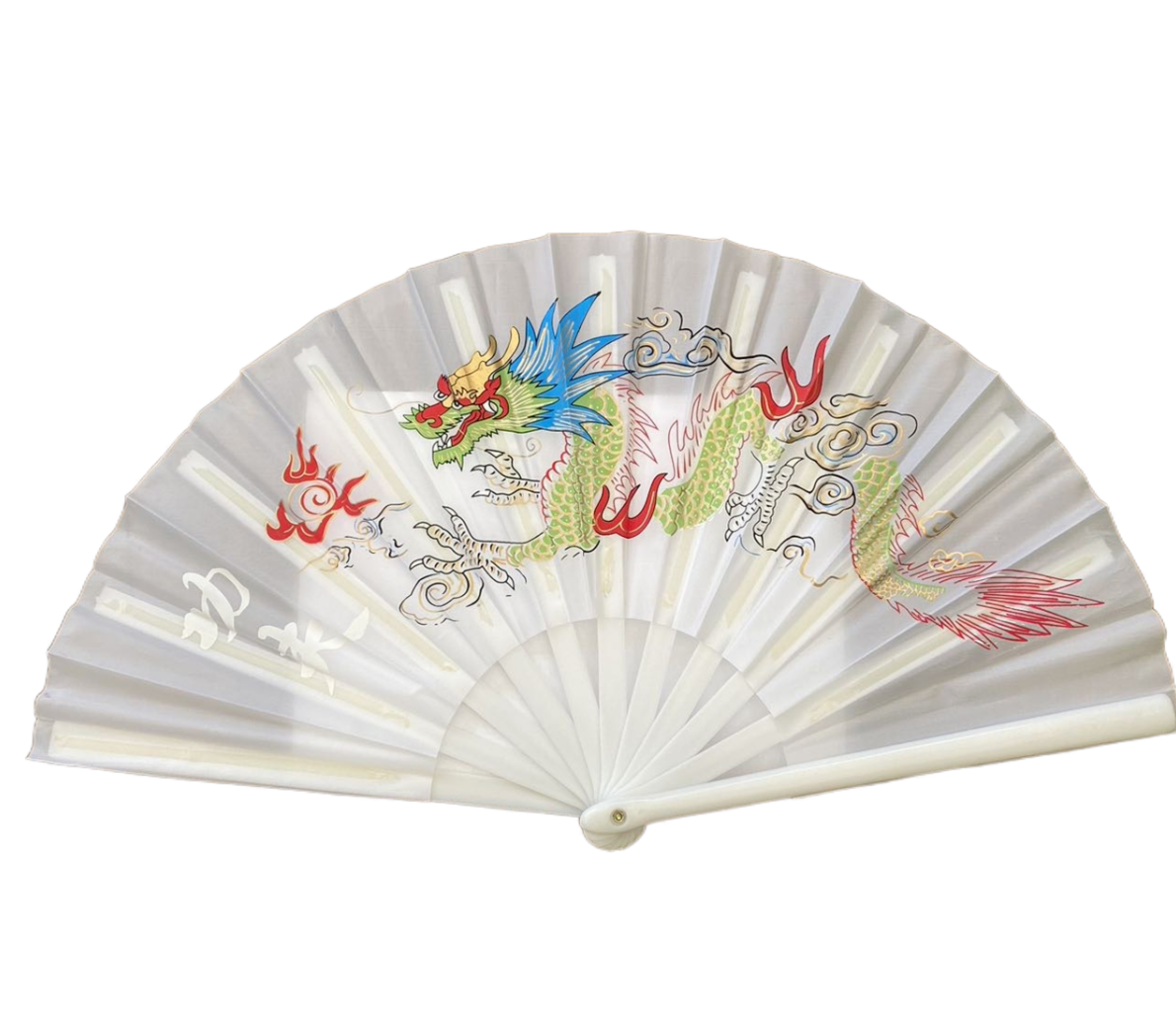 Chinese Japanese Oriental Dragon & Phoenix  Kungfu White Material Hand Fan