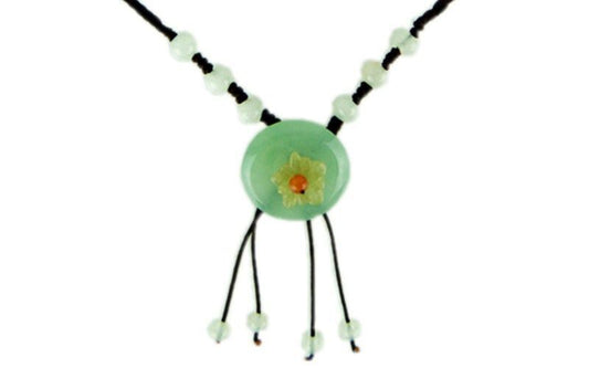 Handmade Ladies Oriental Chinese Floral Jade Adjustable Necklace jneck1