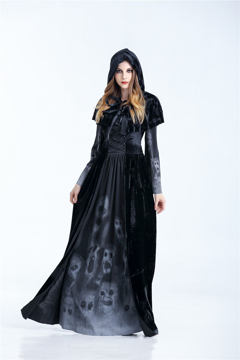 New Ladies Dark Witch Black Horror Halloween Costume Fancy Party Dress ladcos32