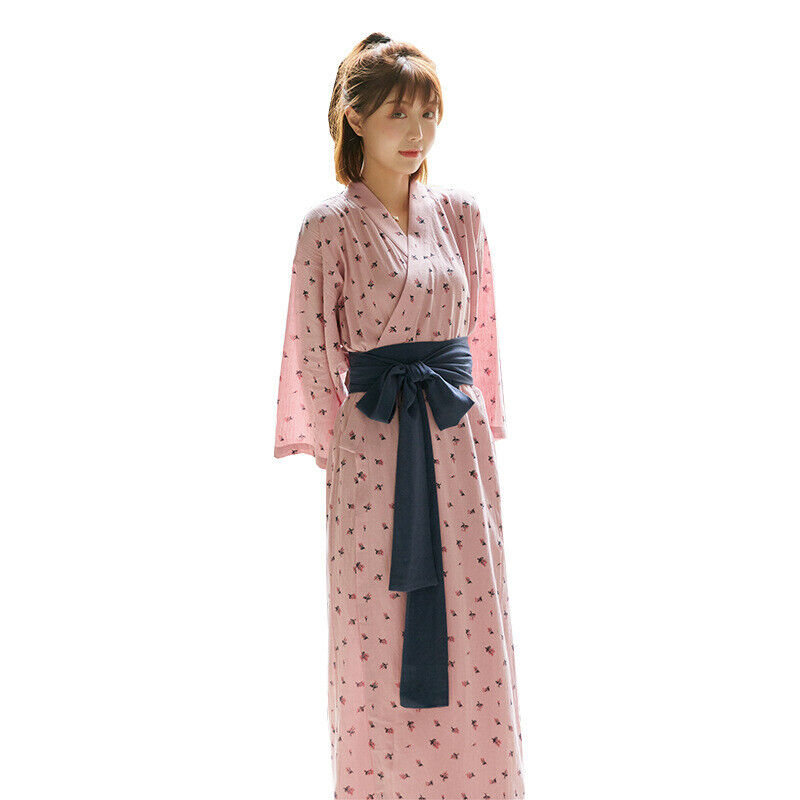 New Chinese Japanese Ladies Pink With Floral Prints Kimono Robe Gown ladpj351