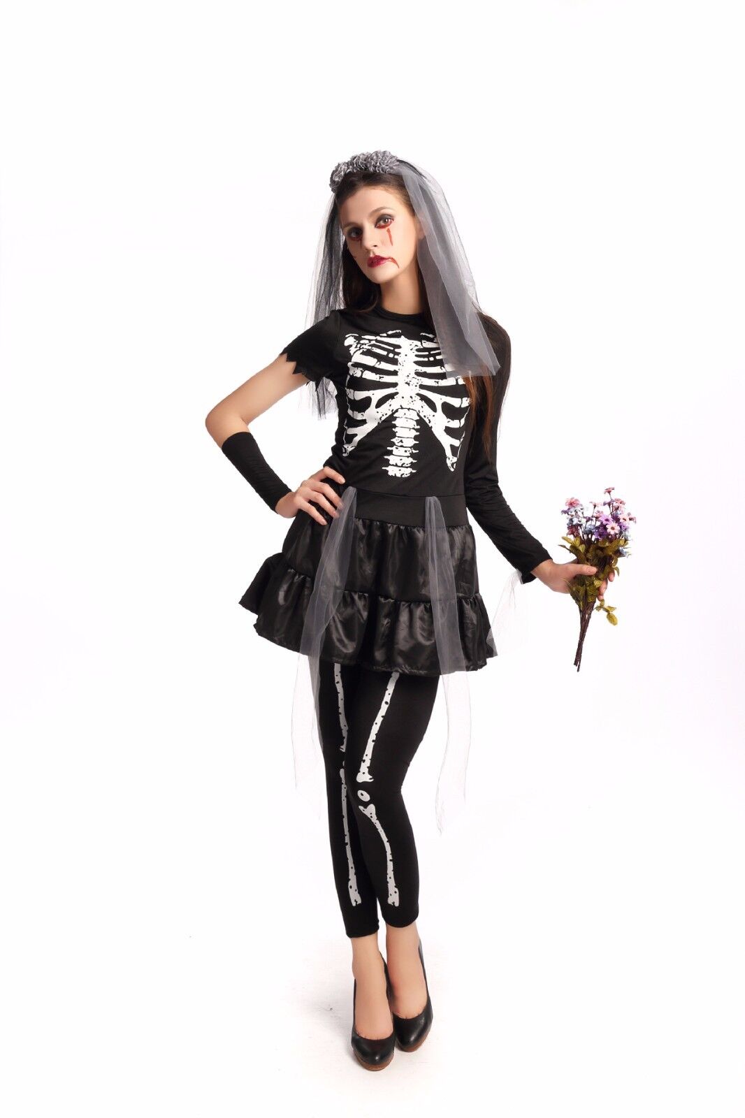 Ladies Ghost Bride Black Wedding Halloween Costume Fancy Dress Party ladcos43