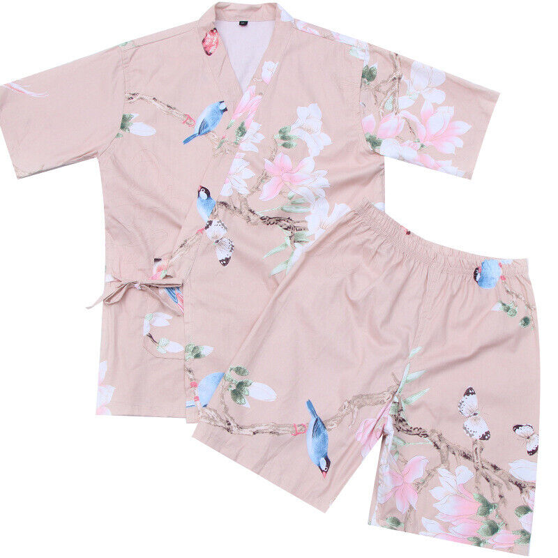 Chinese Japanese Ladies Pink Birds Floral Top and Shorts Kimono Pyjamas ladpj367