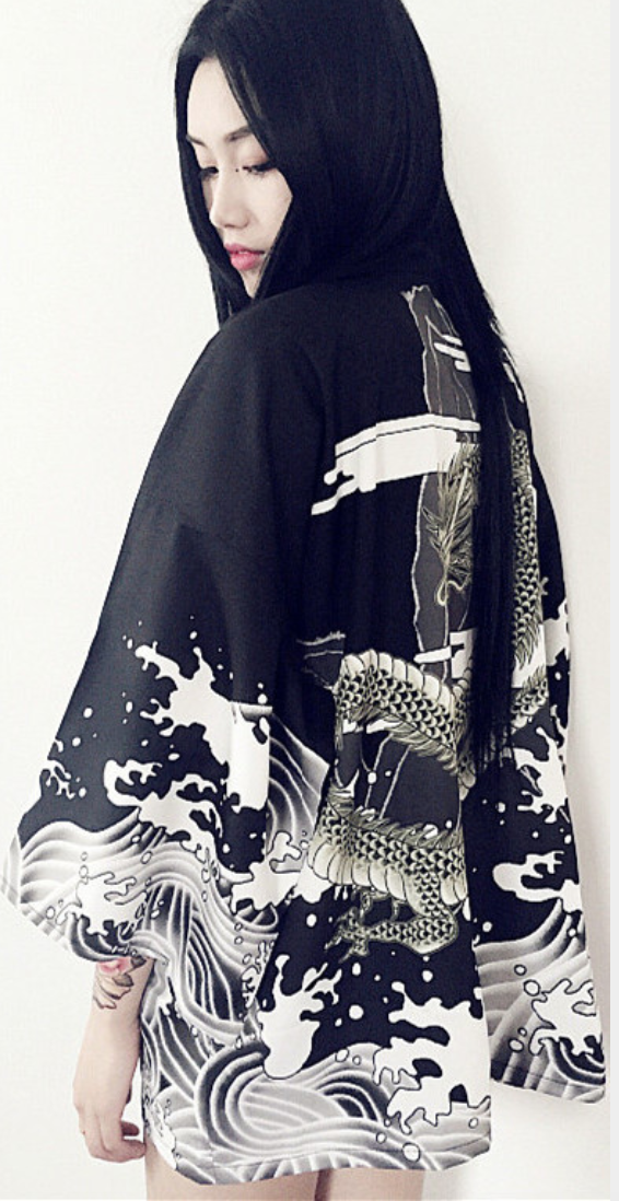 New Womens Ladies Chinese Japanese Oriental Kimono Style White Dragon Top ltop1