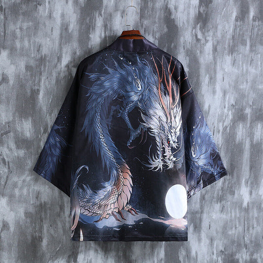 New Womens Ladies Chinese Japanese Oriental Kimono Style Black Dragon Top ltop25