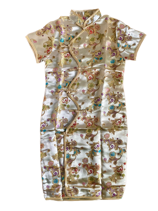 New Chinese Gold Floral Childrens Kids Girls Qipao Cheongsam Dress gcd