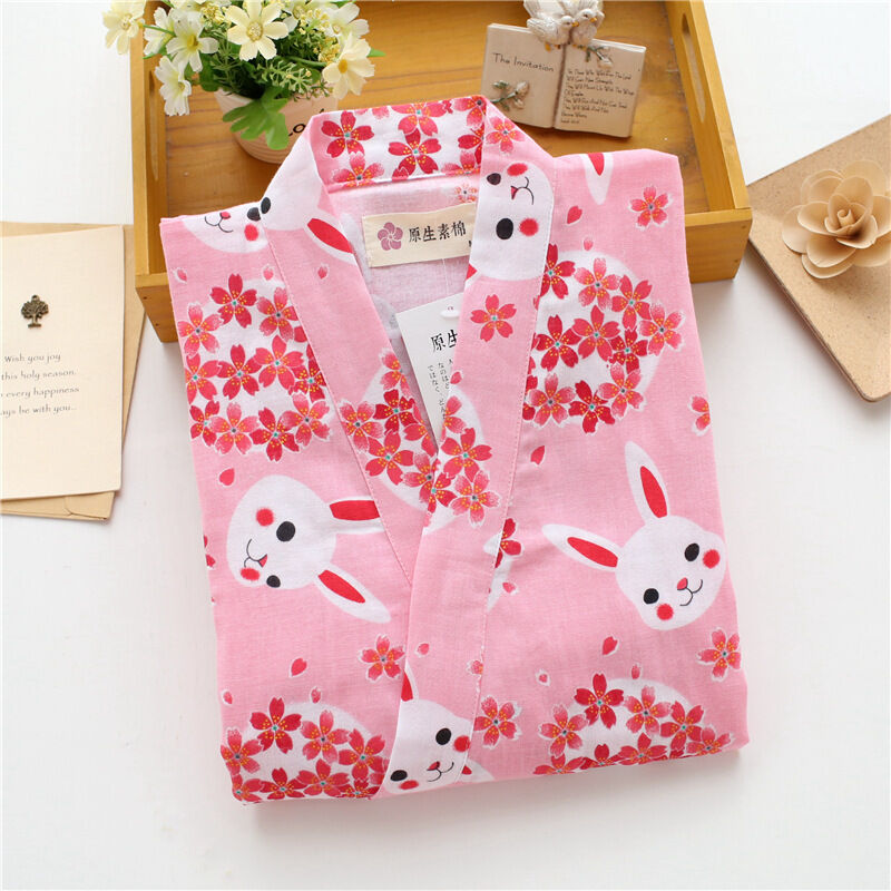 Rabbit Cherry Blossom Ladies Japanese Chinese Kimono Pyjamas Pajamas Set ladpj92