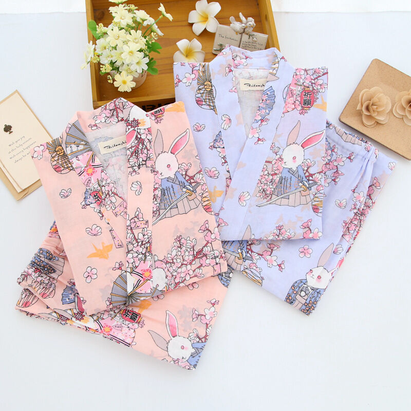 Chinese Japanese Wishing Rabbits Ladies Kimono Pyjamas Pajamas Set ladpj116117