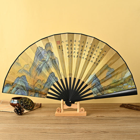 Chinese Japanese Double Sided Mountain Scenery Cloth Bamboo Hand Fan ccfan205