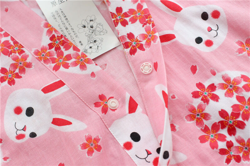 Rabbit Cherry Blossom Ladies Japanese Chinese Kimono Pyjamas Pajamas Set ladpj92