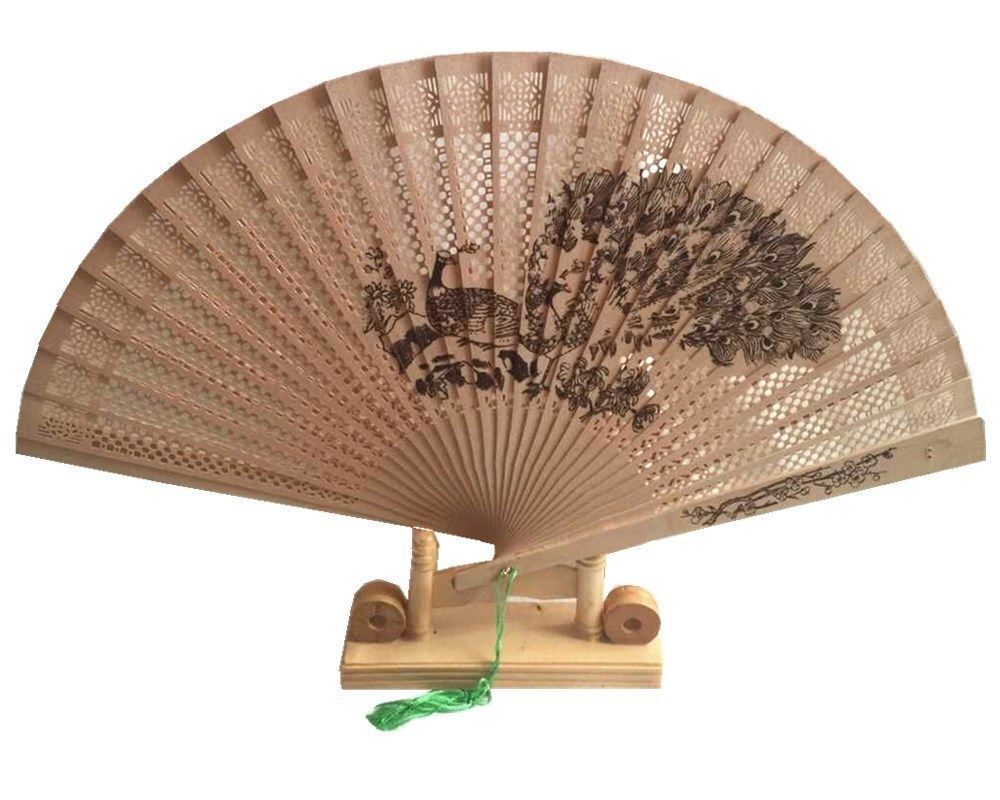 New China Chinese Peacock Oriental Elegant Sandalwood Hollow Hand Fan ccfan29