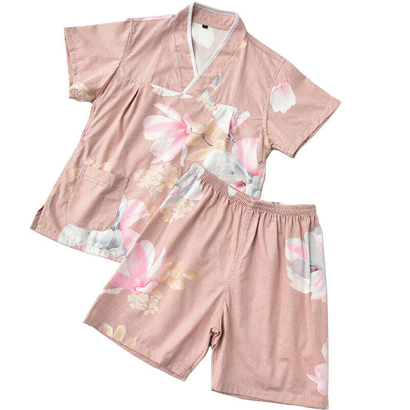 New Chinese Japanese Ladies Pink Lotus Top and Shorts Kimono Pyjamas ladpj322