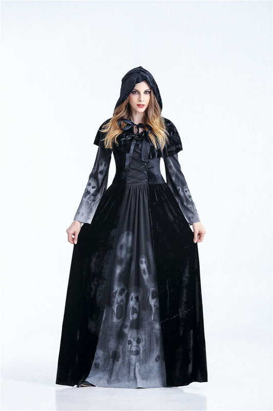 New Ladies Dark Witch Black Horror Halloween Costume Fancy Party Dress ladcos32