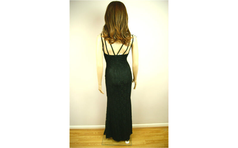 Gorgeous Ladies Womens Black Diamond Studs Metallic Floral Long Evening Dress