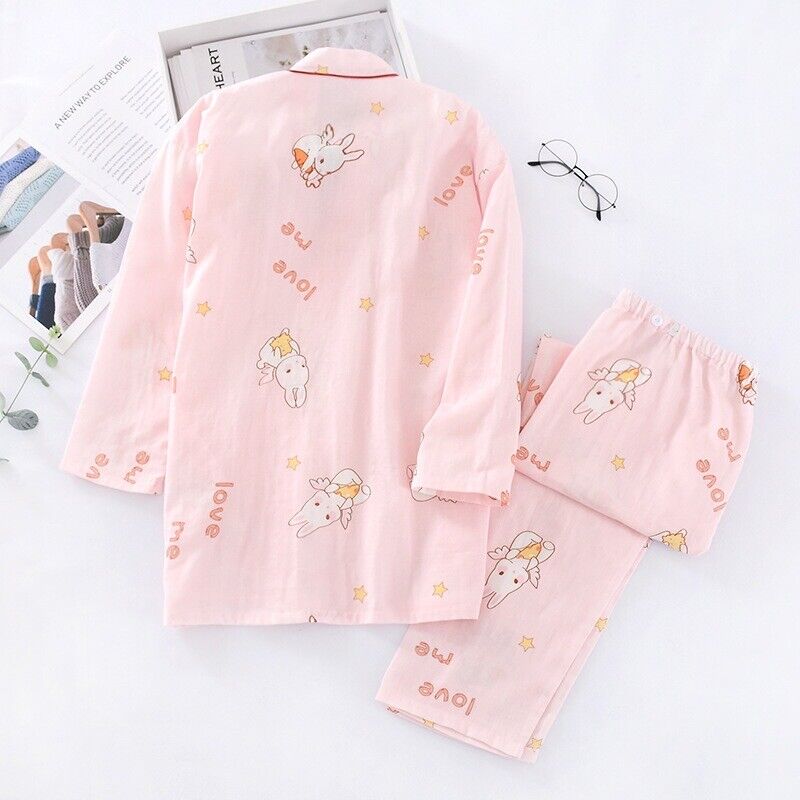 New Chinese Japanese Winged Rabbits Pink Long Ladies Kimono Pyjamas ladpj314