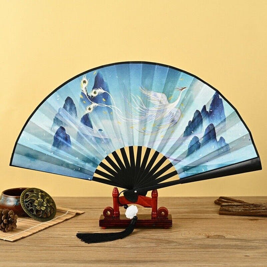 New Chinese Japanese Double Sided White Phenix Cloth Wooden Hand Fan ccfan203