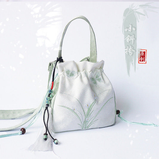 New Ladies Chinese Canvas Pouch Style Embroidered Handbag with Shoulder Strap