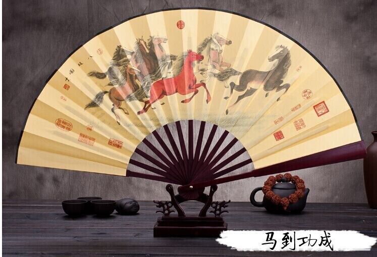 Chinese Japanese Oriental Horses Sandalwood Wooden Paper Hand Fan ccfan24